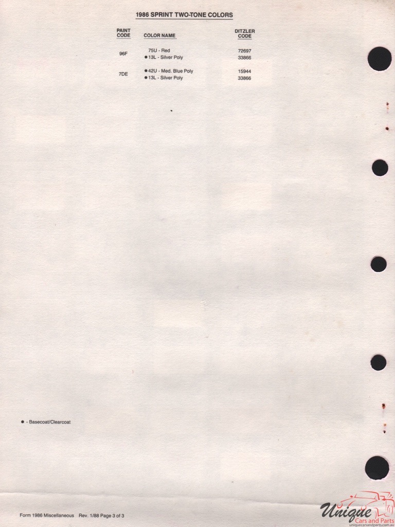 1986 General Motors Import Paint Charts PPG 2